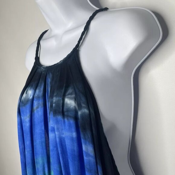 💜 $3/30 Young Fabulous Broke Draped Blue Ombre Swim Pool Beach Cover Up Dress - Picture 6 of 8